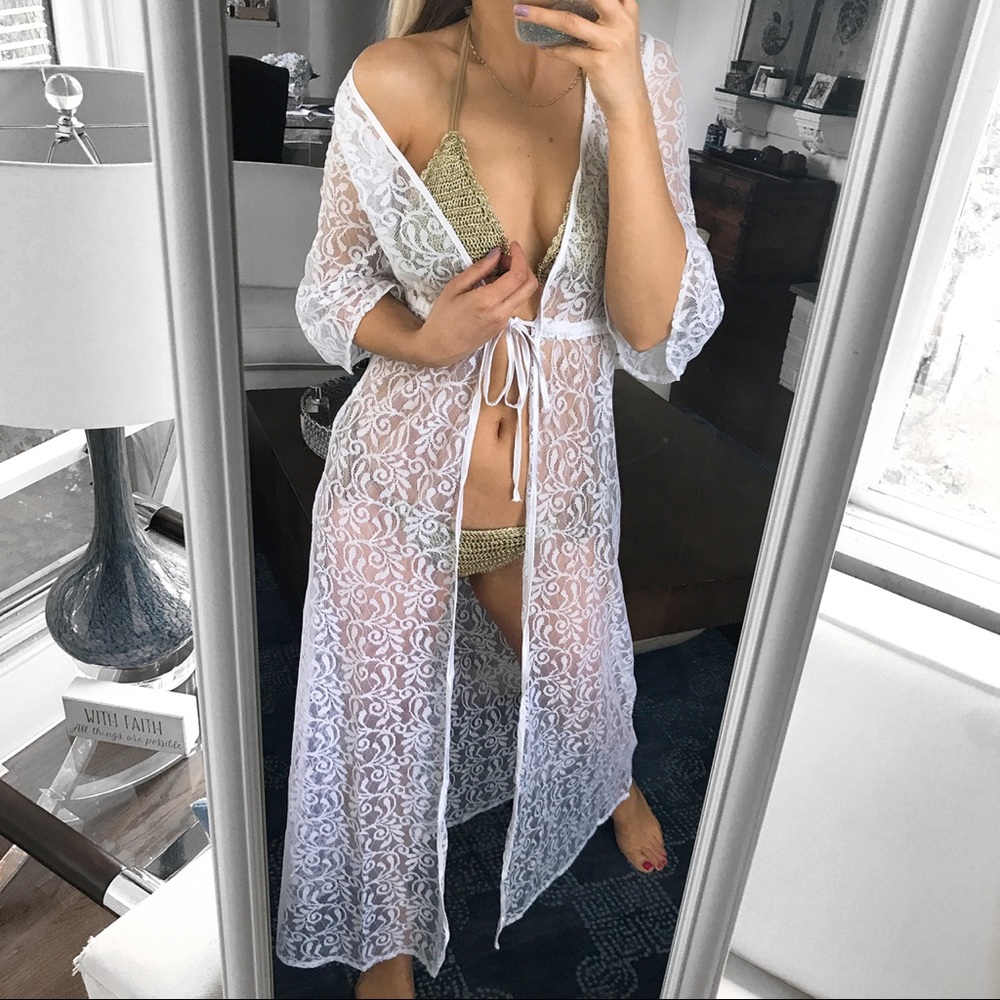 🆕 WHITE LACE MAXI BEACH KIMONO! - Picture 6 of 10